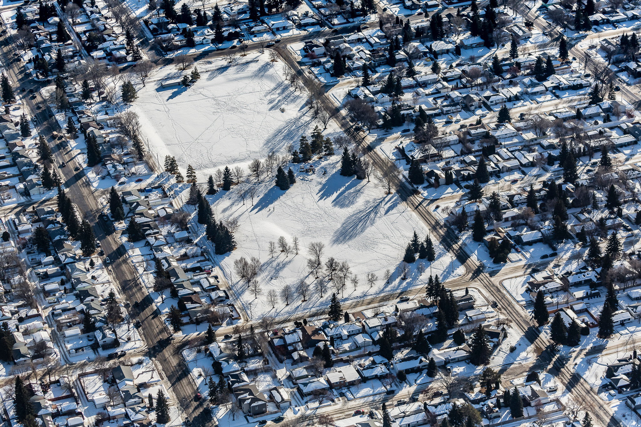 Aerial view of the Avalon neighborhood of Saskatoon.  February 26, 2016